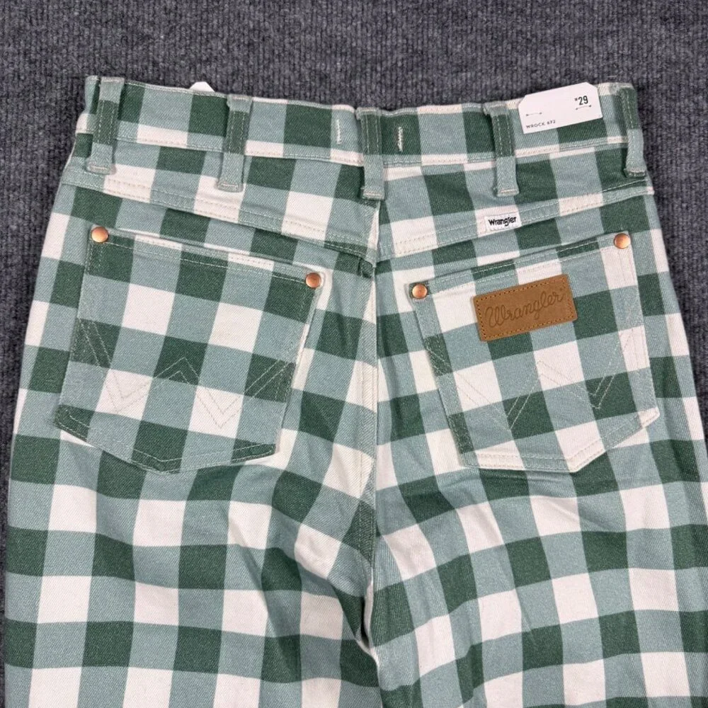 NEW Wrangler Wrock Gingham Kick Flare Western Boho Jeans Green Size 29 - Picture 5 of 6